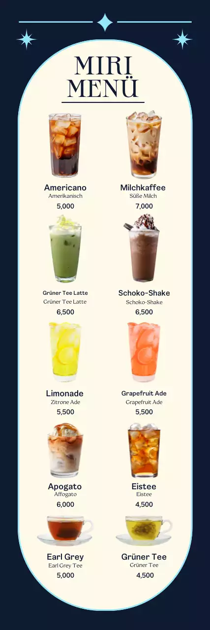 Werben Sie für Ihr blaues, schickes Café und präsentieren Sie Ihre Speisekarte