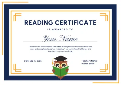 Navy Simple Reading Certificate Poster