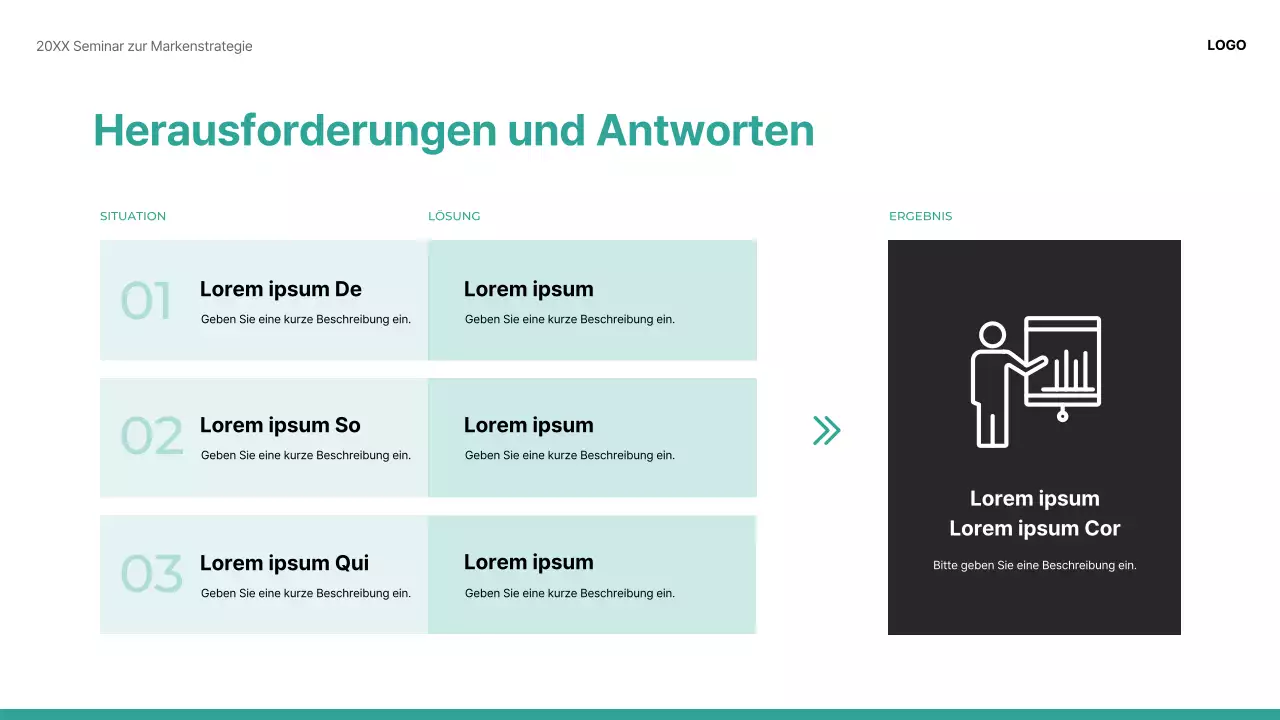 Eine moderne, grün-weiße Präsentation einer Fallstudie zur gemeinsamen Nutzung von Marken