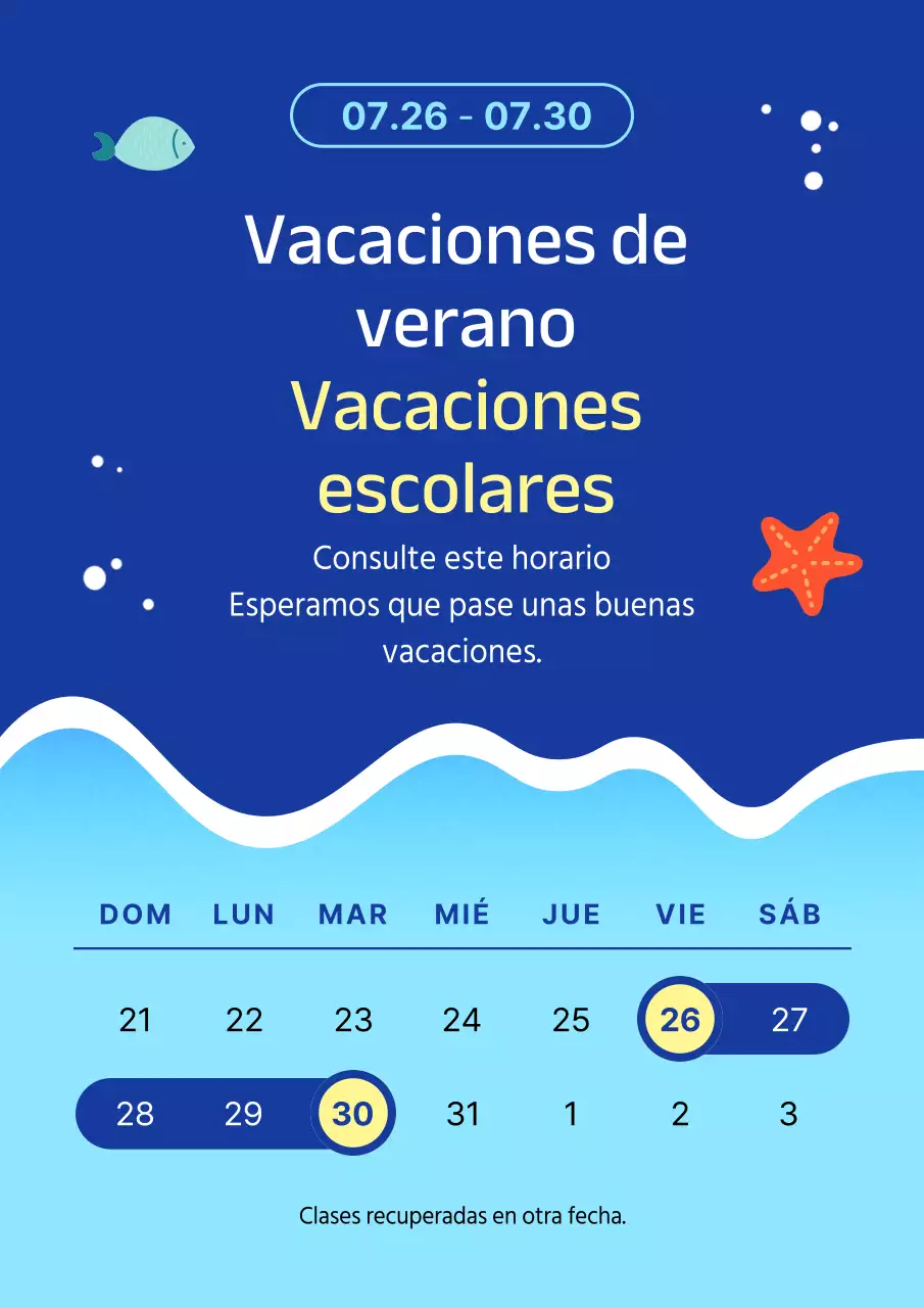 Anuncio de cierre de las vacaciones de verano en azul y azul claro