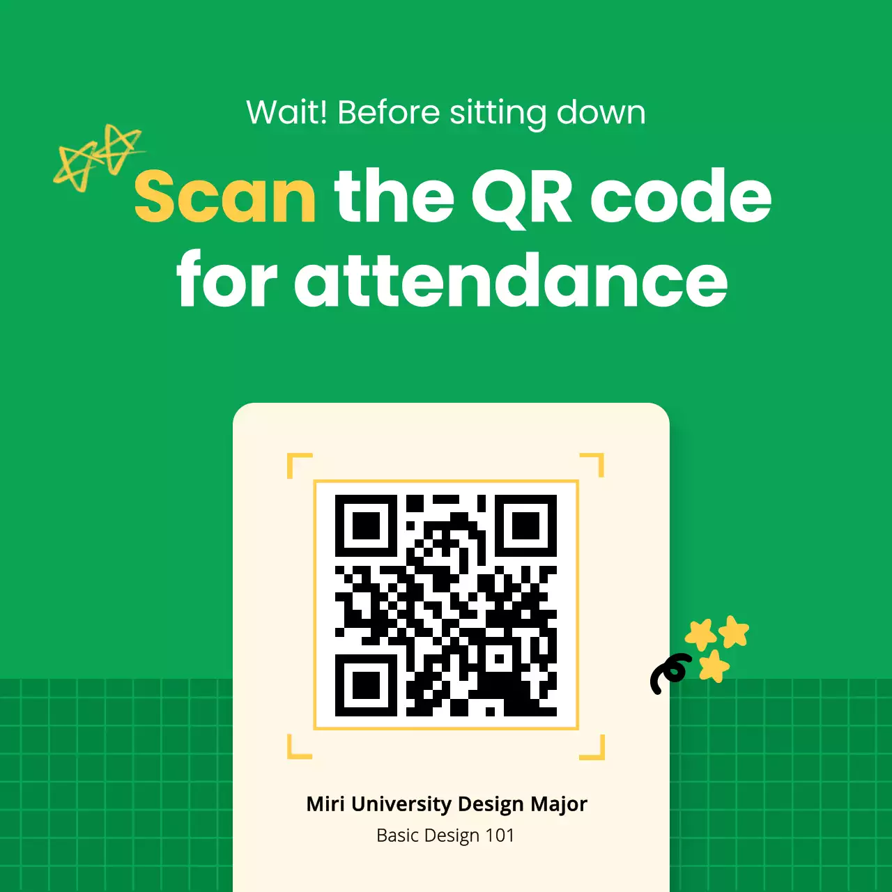 Green, kitschy attendance check QR code announcements