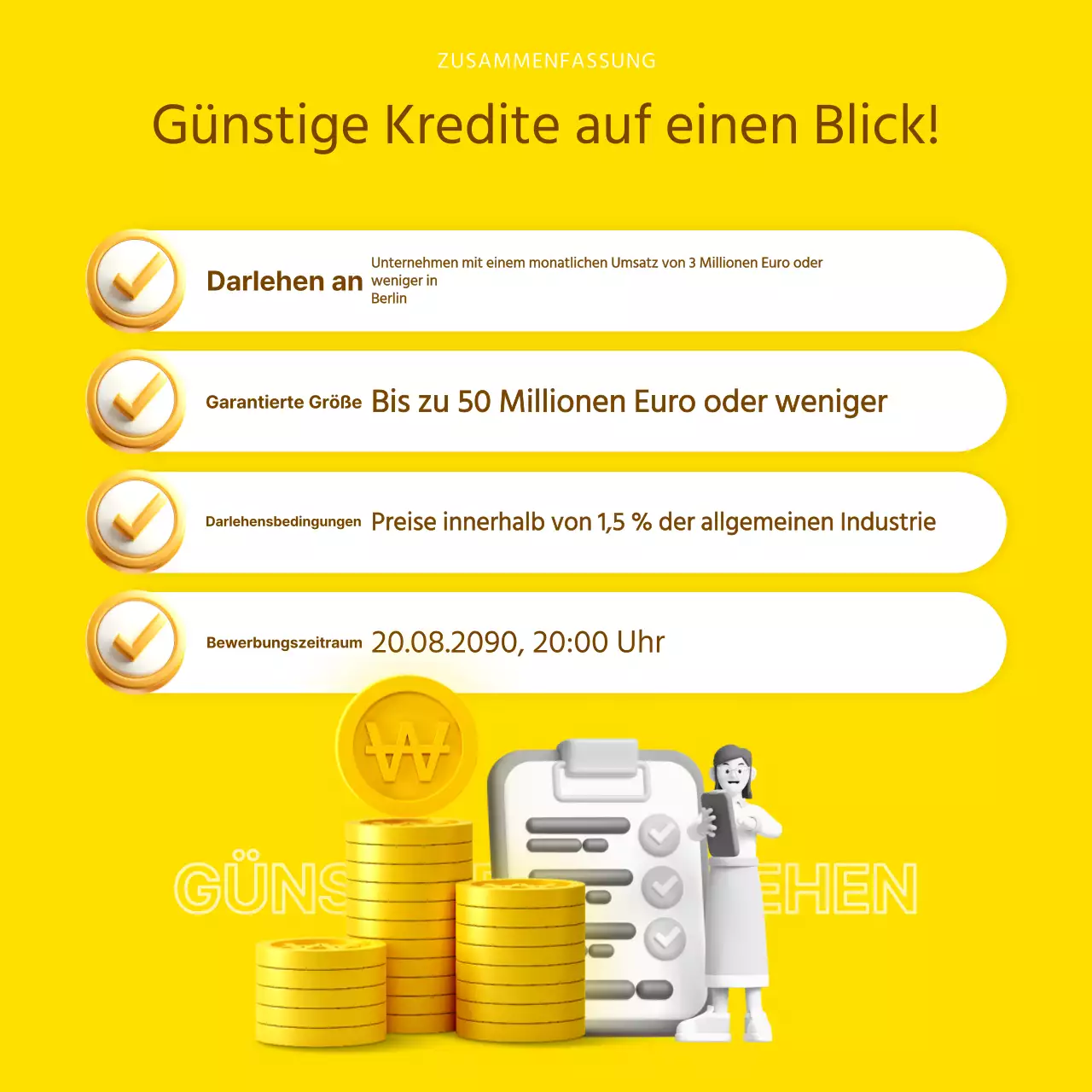 Informationen zu zinsgünstigen Darlehen sind gelb und braun hervorgehoben