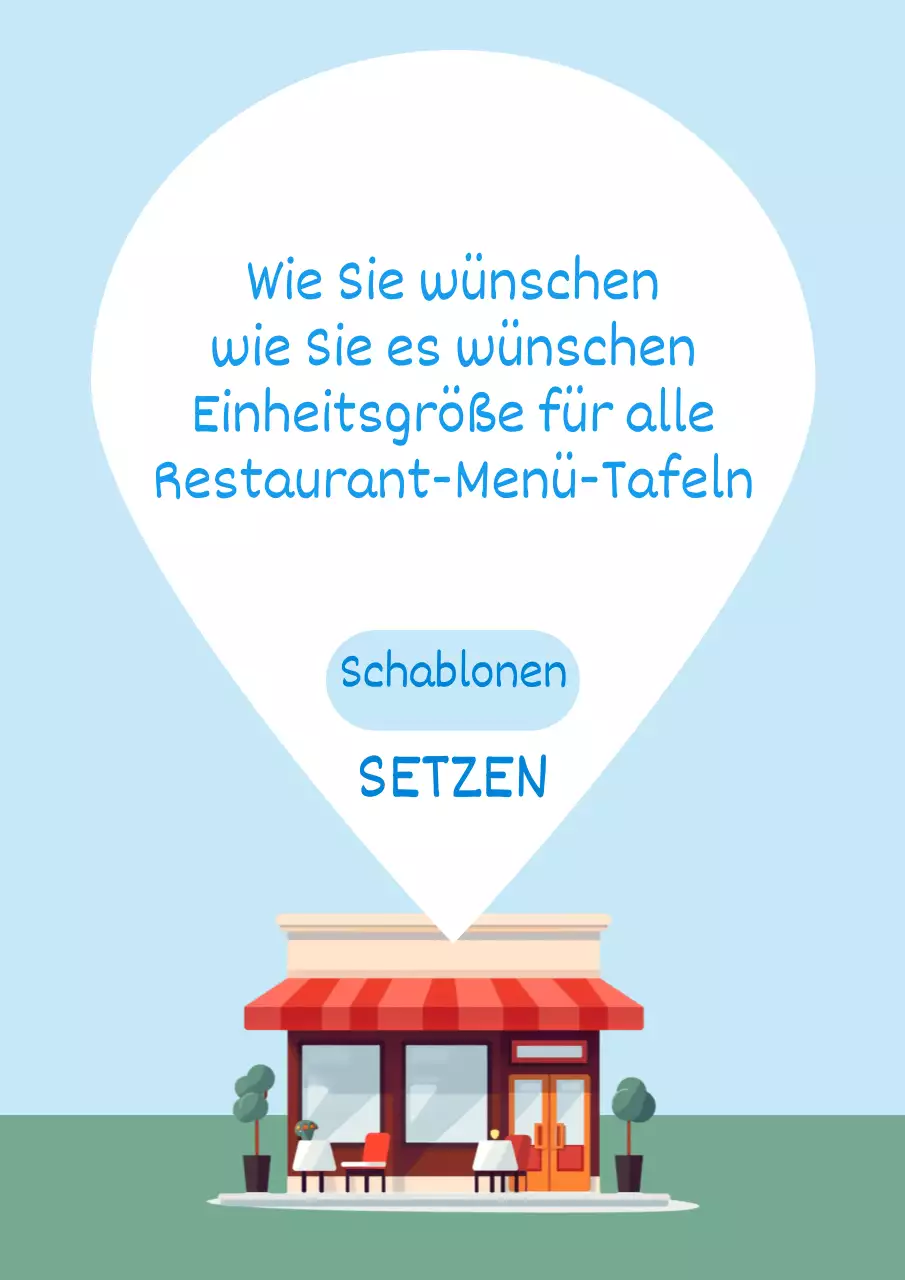 Eine Sammlung von trendigen Restaurant-Menü-Tafeln in Hellblau
