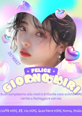 Una pubblicità kitsch per il compleanno dell'idolo in viola e colori fluorescenti