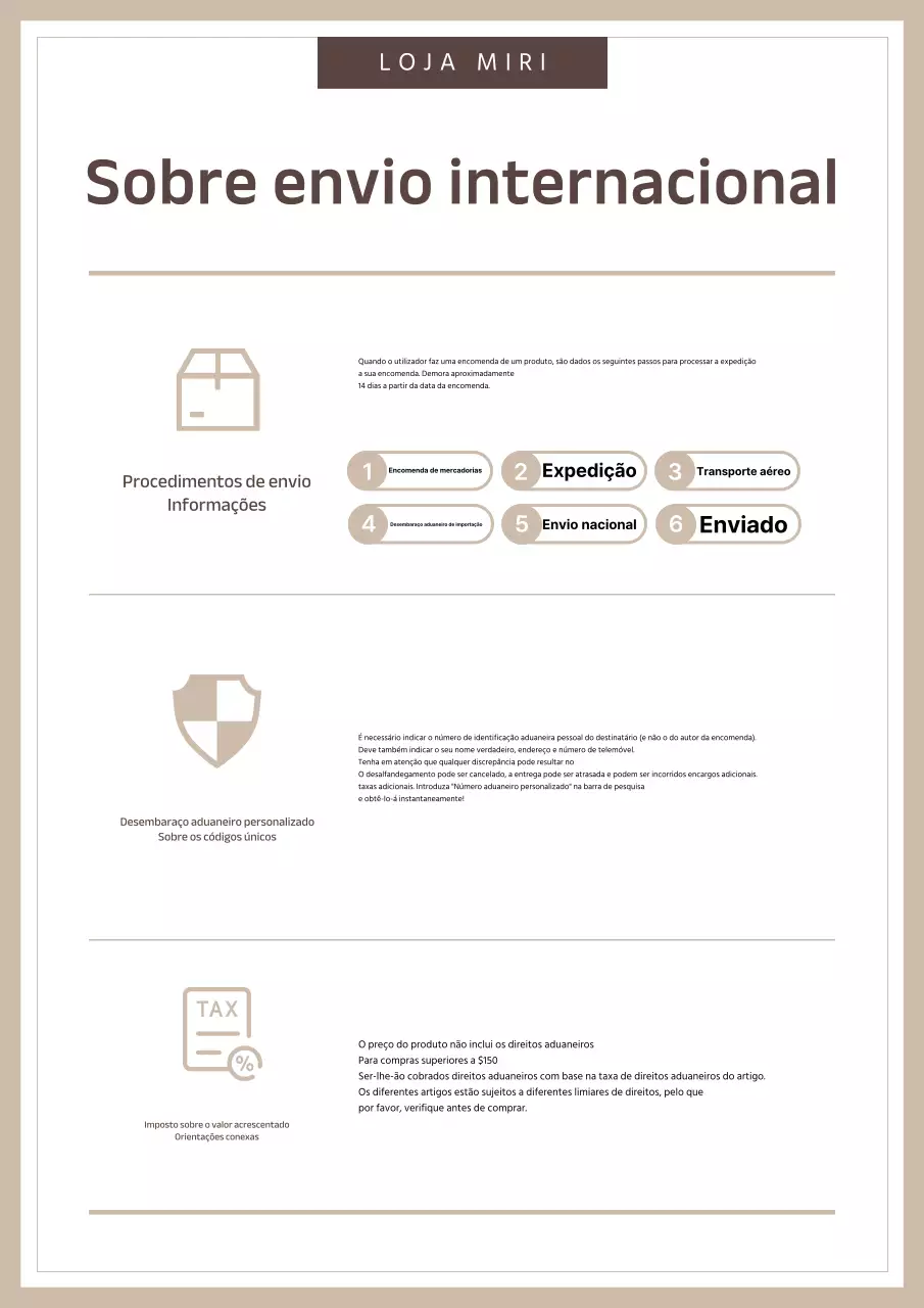 Um guia simples, bege e castanho, para o desalfandegamento de compras internacionais
