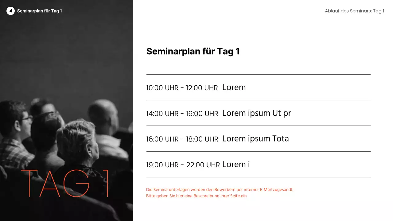 Modernes Sprechdeck in Orange und Schwarz-Weiß