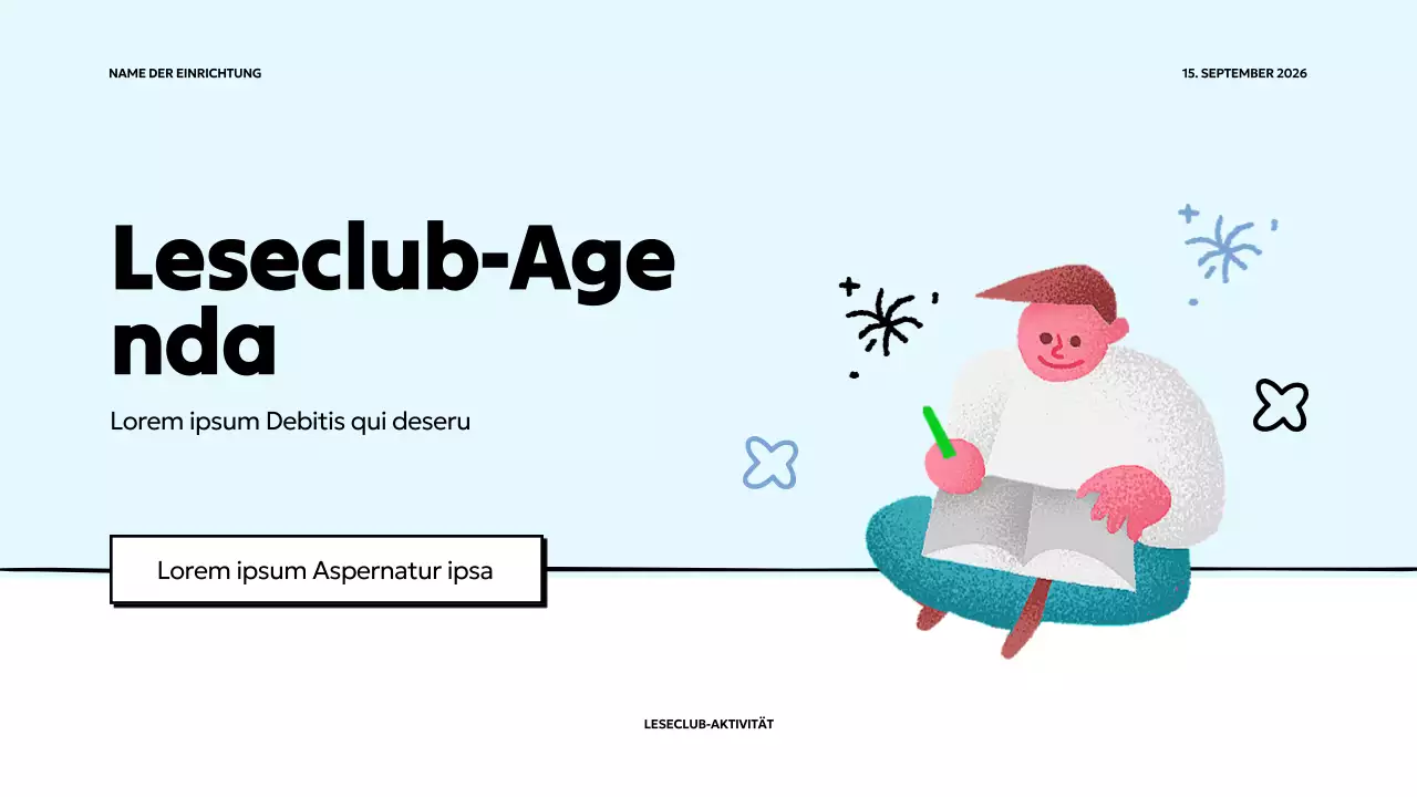 Einfache Buchklubpräsentation in Hellblau und Gelb