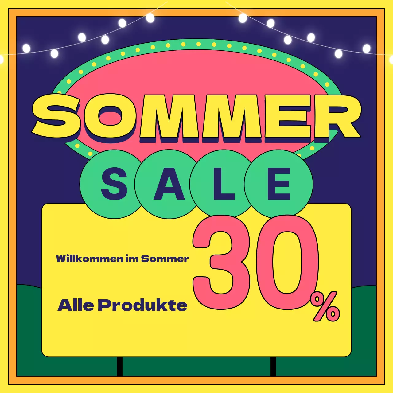 Verkaufsanzeige im Retro-Stil in Gelb und Orange
