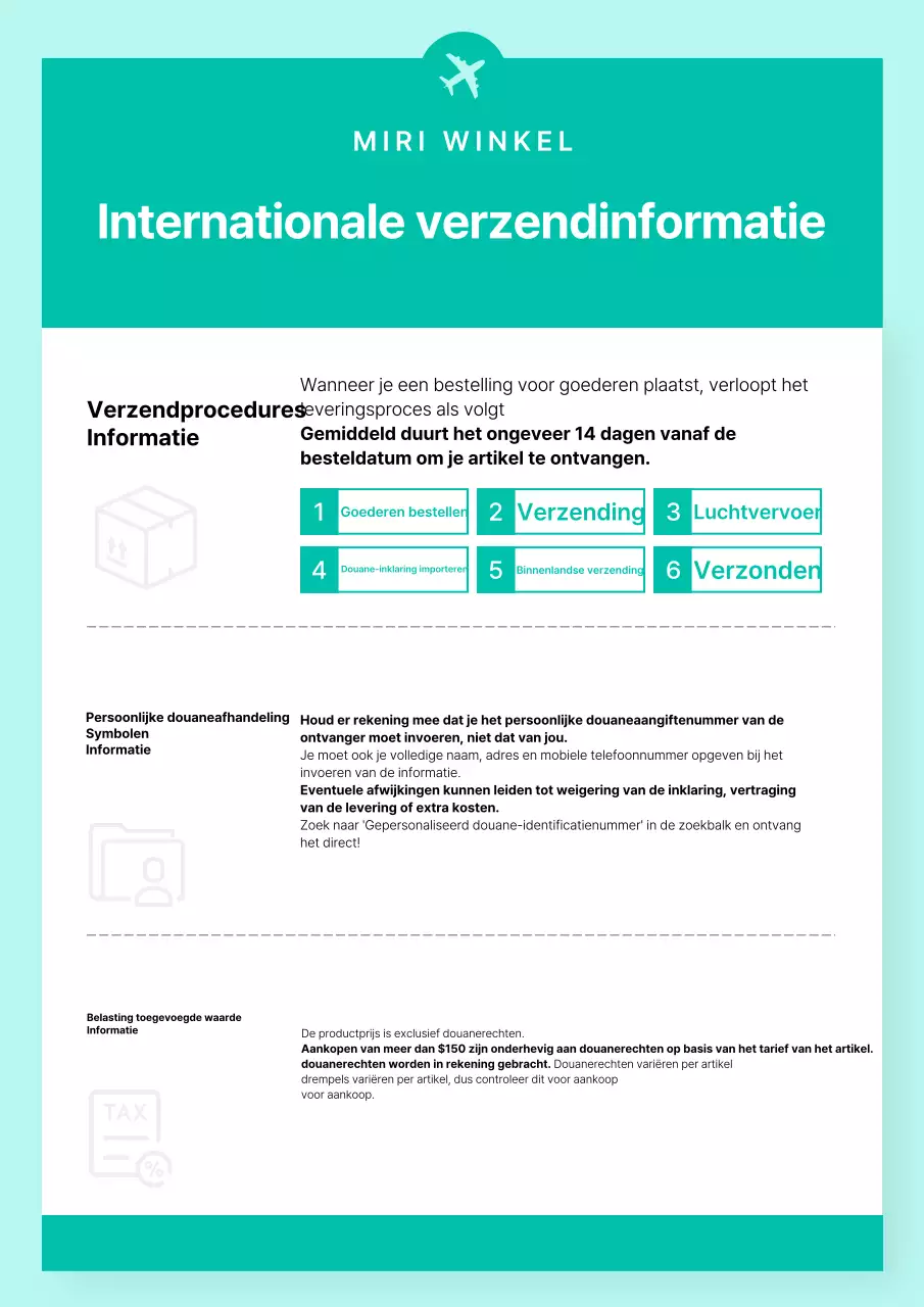 Een eenvoudige internationale verzendmelding in mint en wit