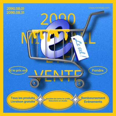 Publicité pour les soldes d'été avec des accents bleus et jaunes