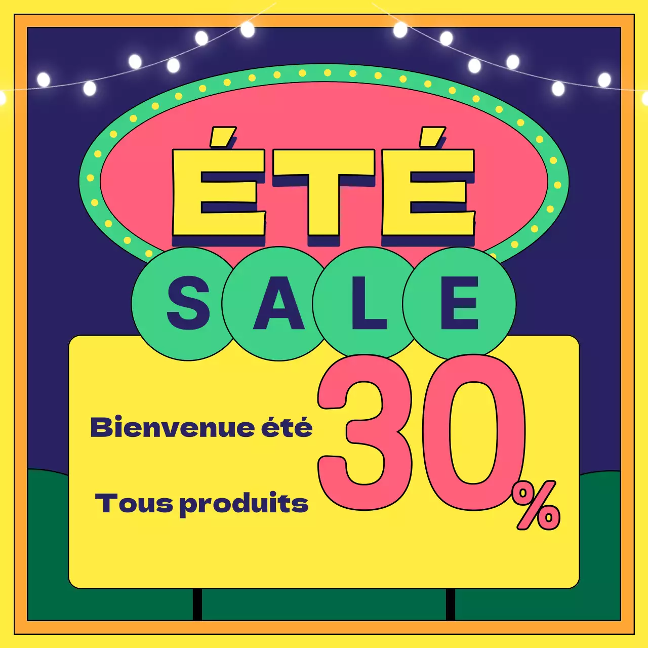 Annonce de vente de style rétro en jaune et orange