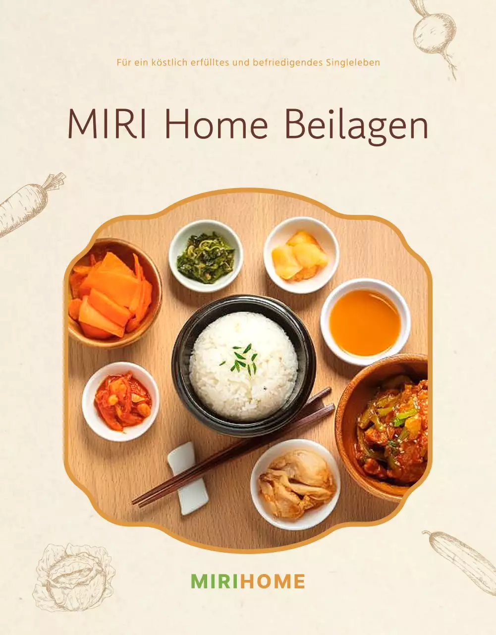 Werbung für ein Geschäft mit traditionellen Beilagen in Beige und Orange