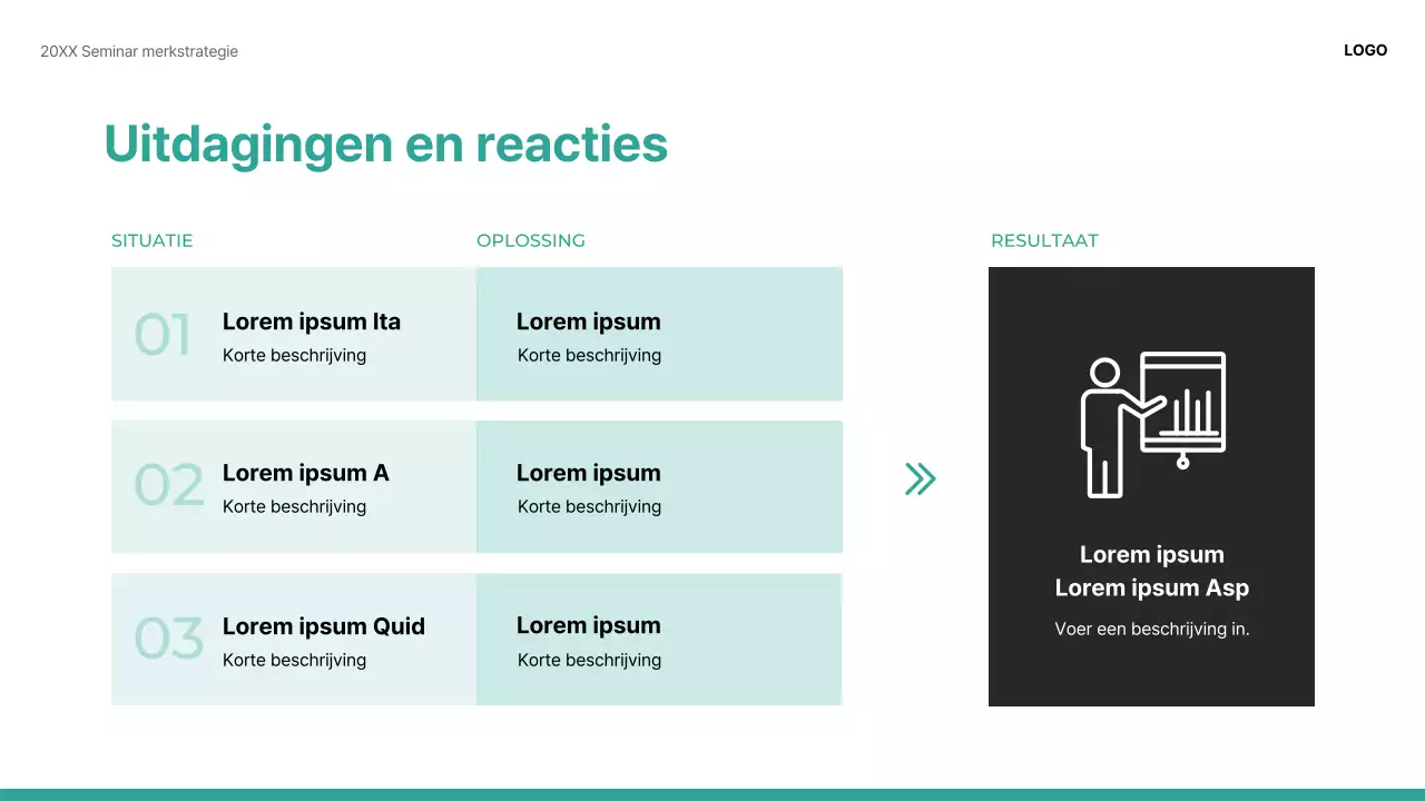 Een moderne groen-witte presentatie voor het delen van merkcases