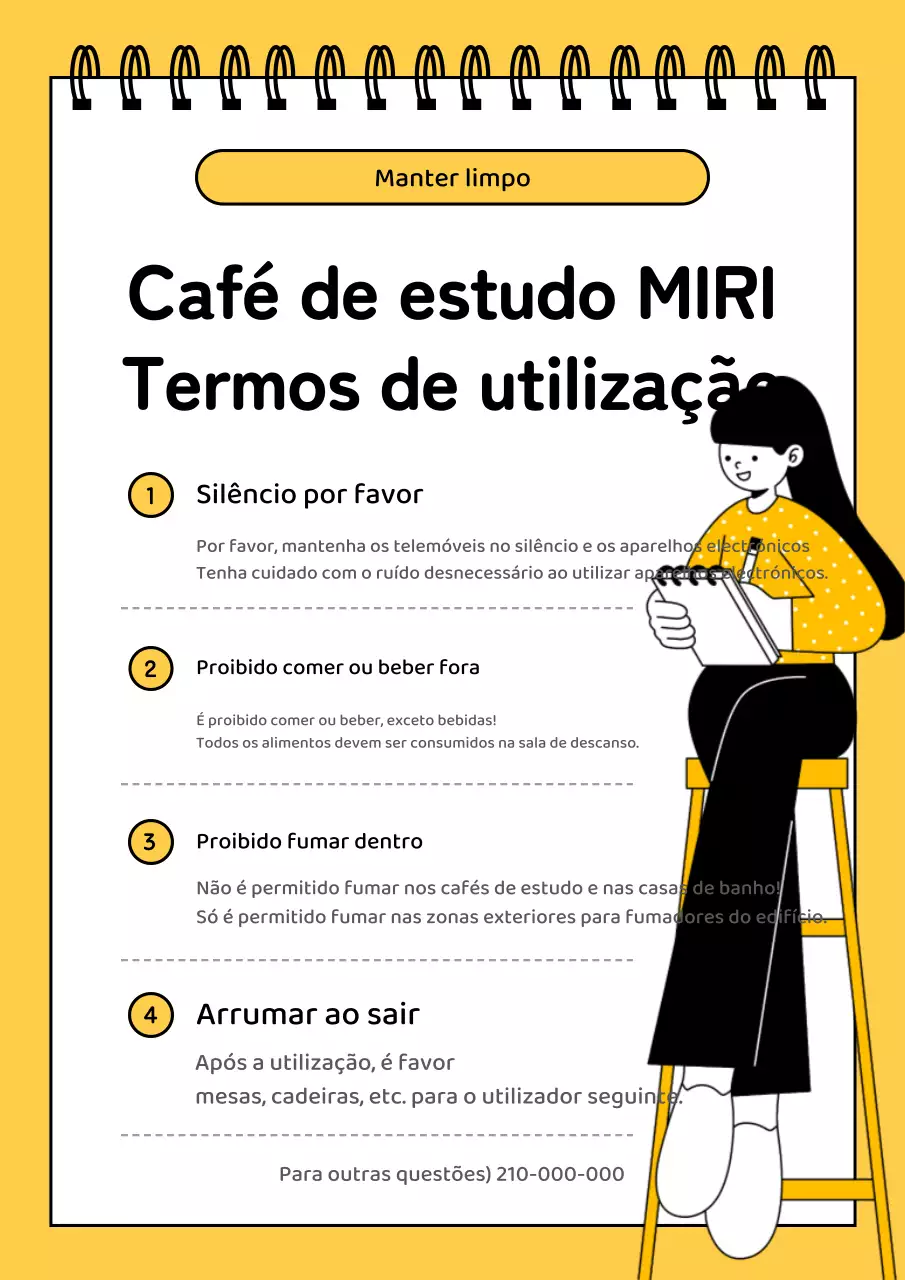 Um simples café de estudo em amarelo e preto, com alguns lembretes sobre a sua utilização