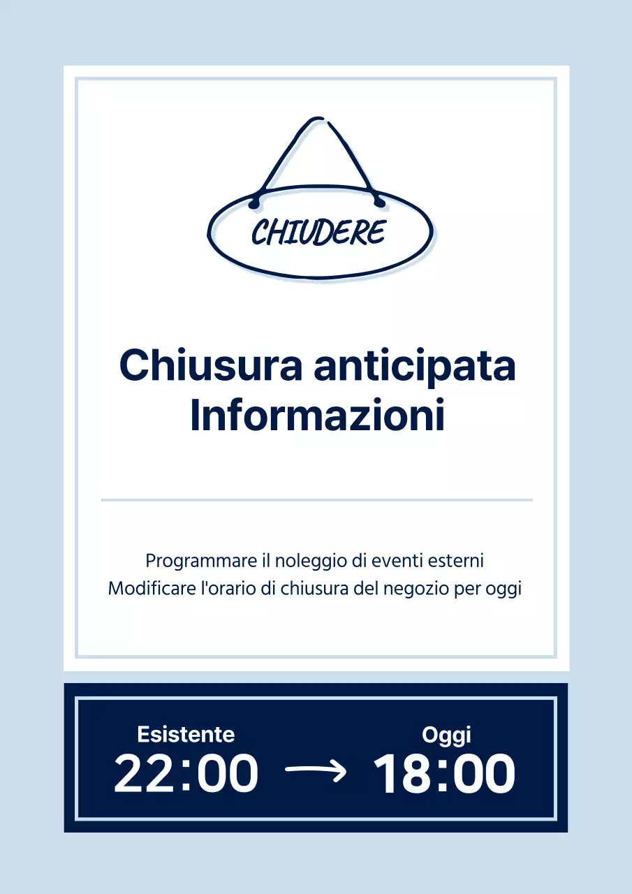 Un semplice avviso di chiusura anticipata in blu chiaro e blu marino