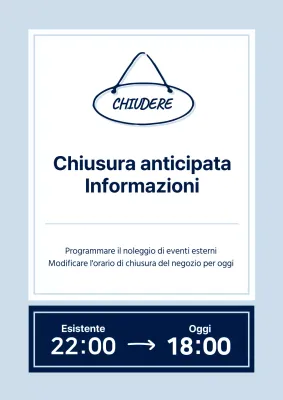 Un semplice avviso di chiusura anticipata in blu chiaro e blu marino