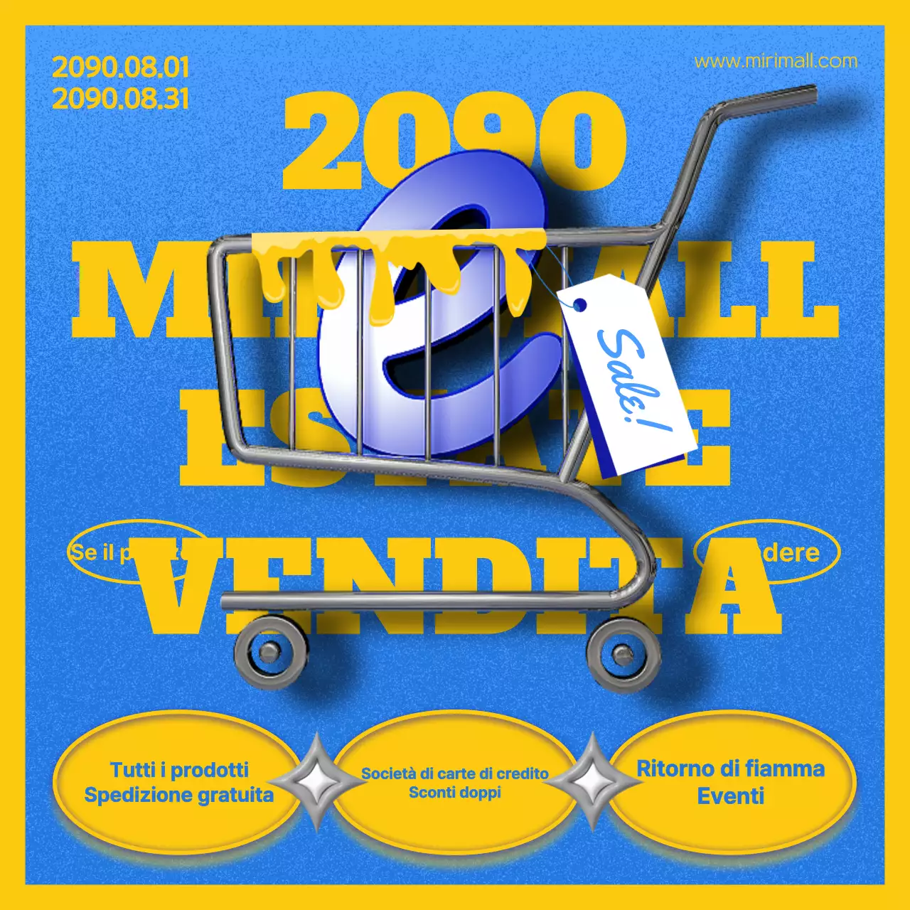 Annuncio di saldi estivi con accenti blu e gialli