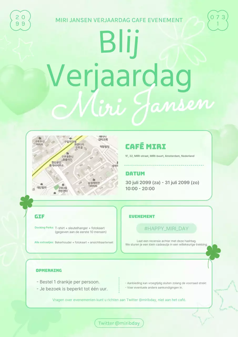 Promoot een trendy idool verjaardagscafé in groen en geel