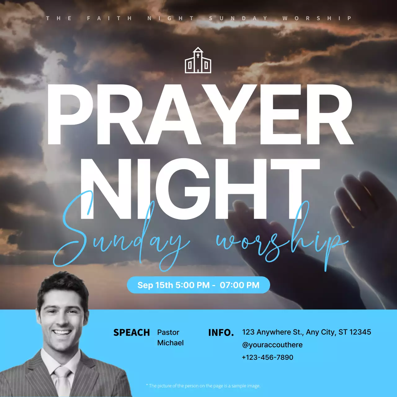 Blue Traditional Prayer Announcement Social Media Post