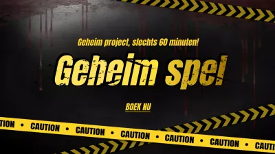 Advertentie voor Escape room spel met zwarte en gele accenten