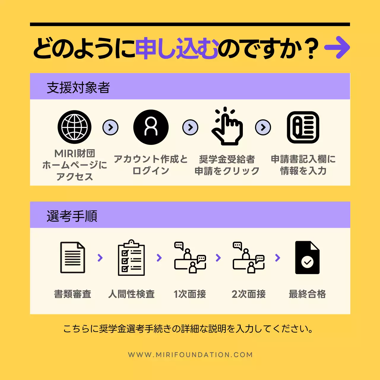 黄色 ポップ 奨学金 お知らせ Instagram カルーセル