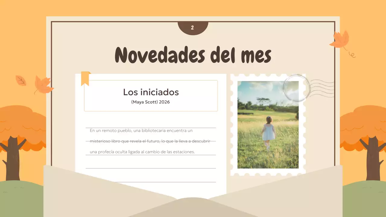 Una selección de recomendaciones de libros otoñales en naranja y verde