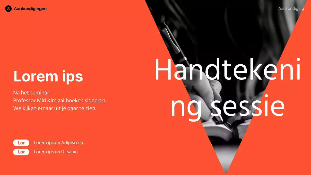 Modern speakerdeck in oranje en zwart-wit