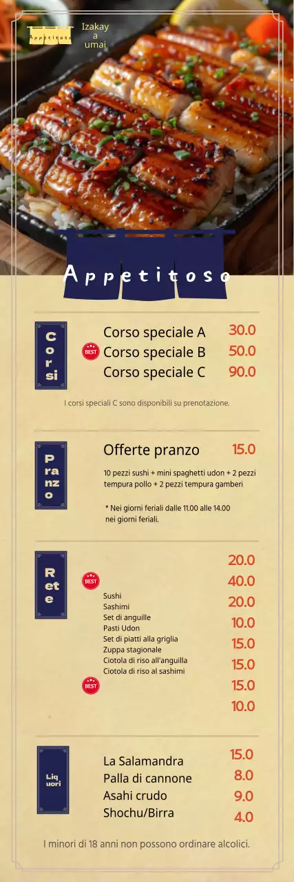 Banner per menu Izakaya highball con sfondo in legno