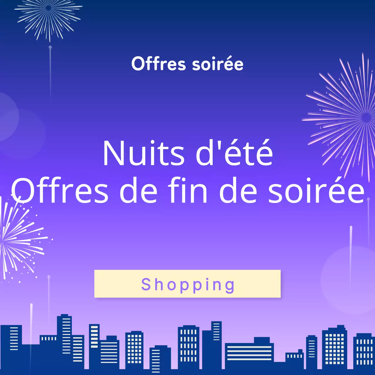 Annonce en vignette pour une nuit d'été branchée en violet et rose