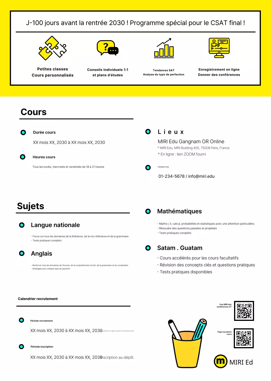 Dépliant scolaire SATs soigné