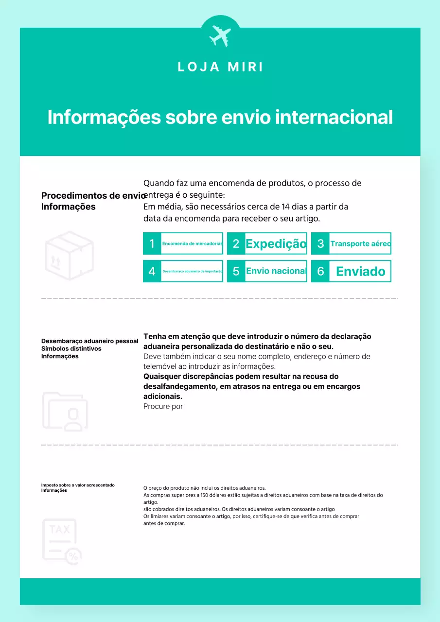 Um simples aviso de envio internacional em branco e menta