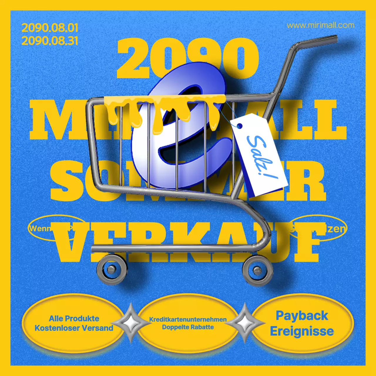 Sommerschlussverkaufsanzeige mit blauen und gelben Akzenten