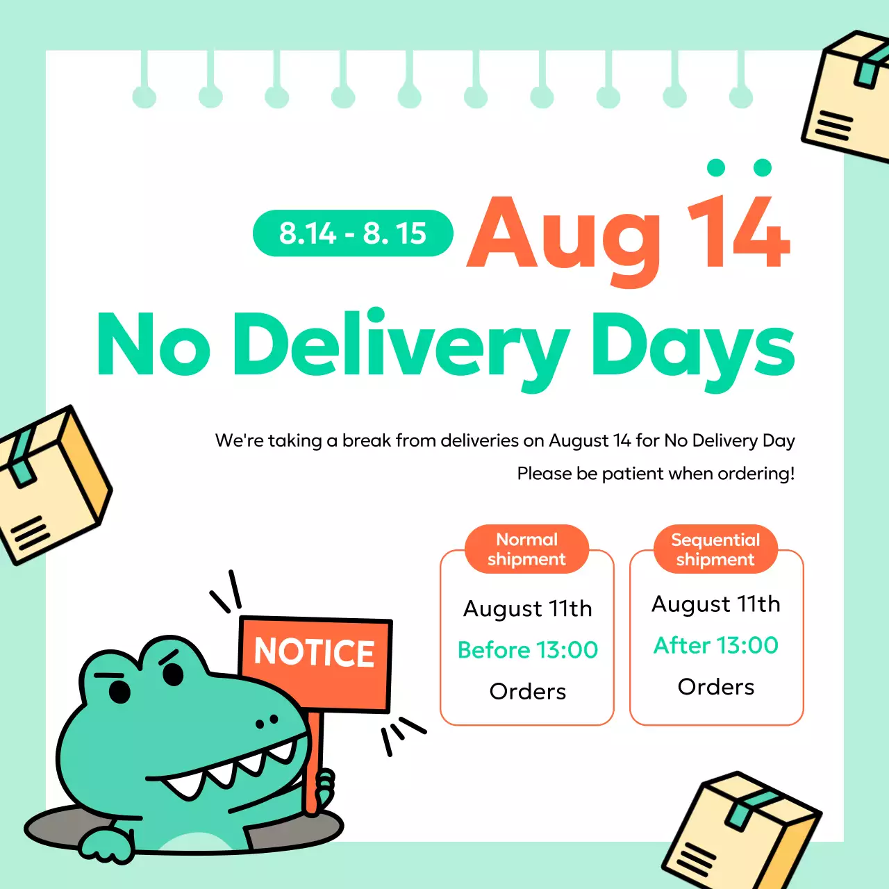 A simple pink and mint color scheme for home delivery closure posts