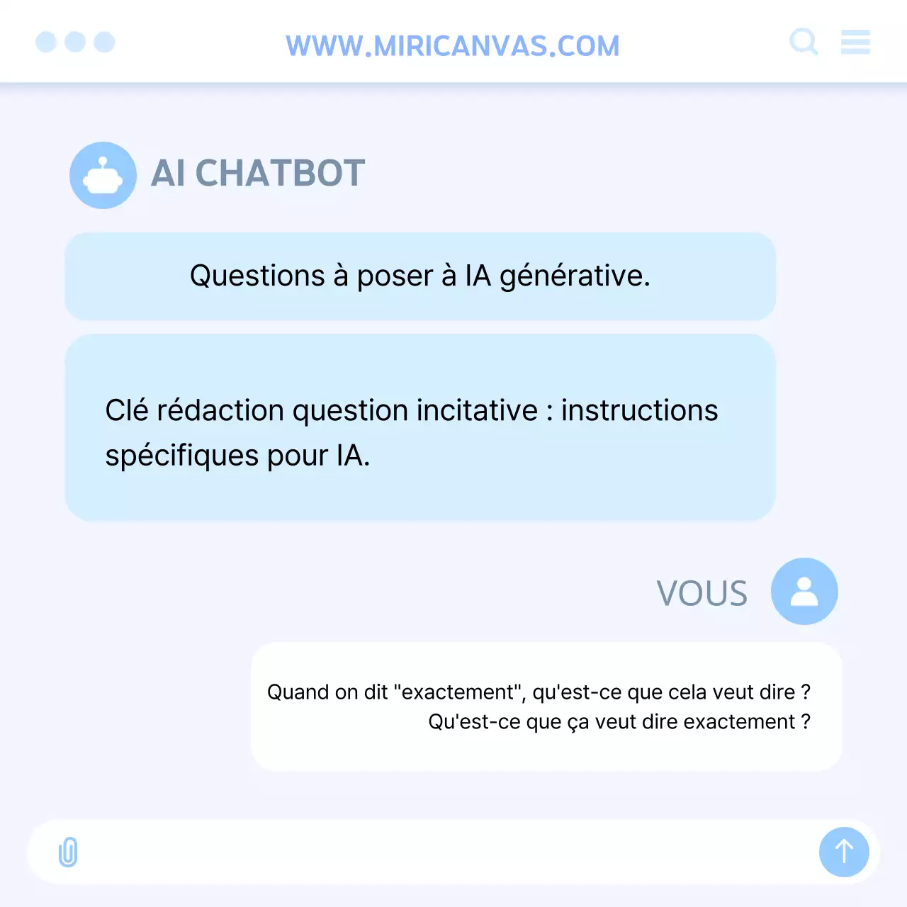 Guide pour l'écriture d'invites d'IA avec une interface utilisateur blanche et bleu clair