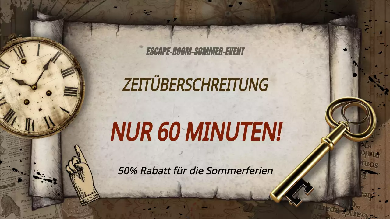 Ein braunes und rotes Fantasy-Escape-Room-Spiel wirbt