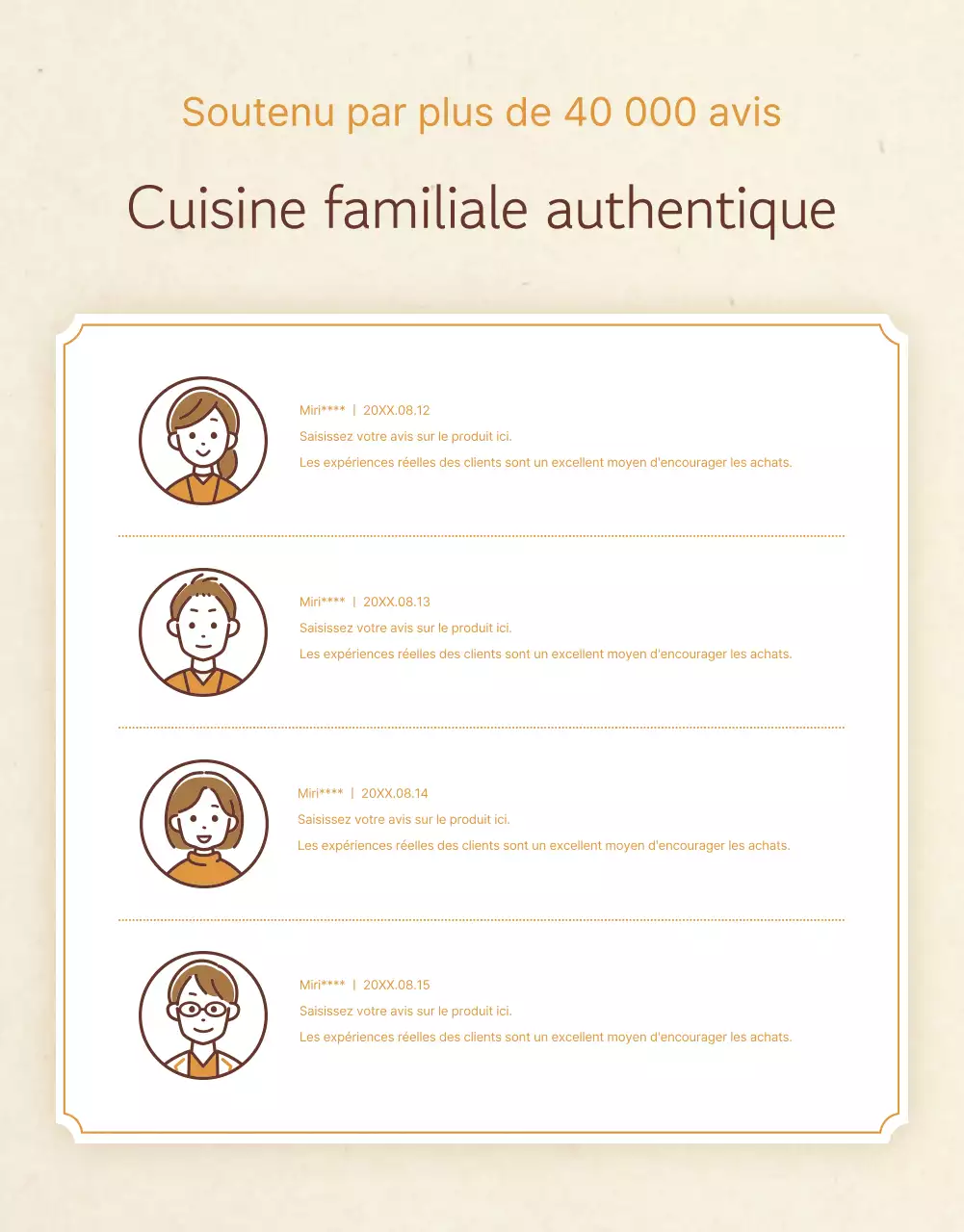 Promouvoir un magasin de plats d'accompagnement à l'aspect traditionnel dans les tons beige et orange