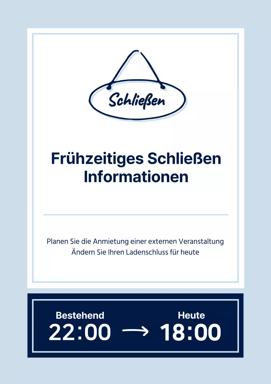 Eine einfache Vorankündigung in Hellblau und Marineblau