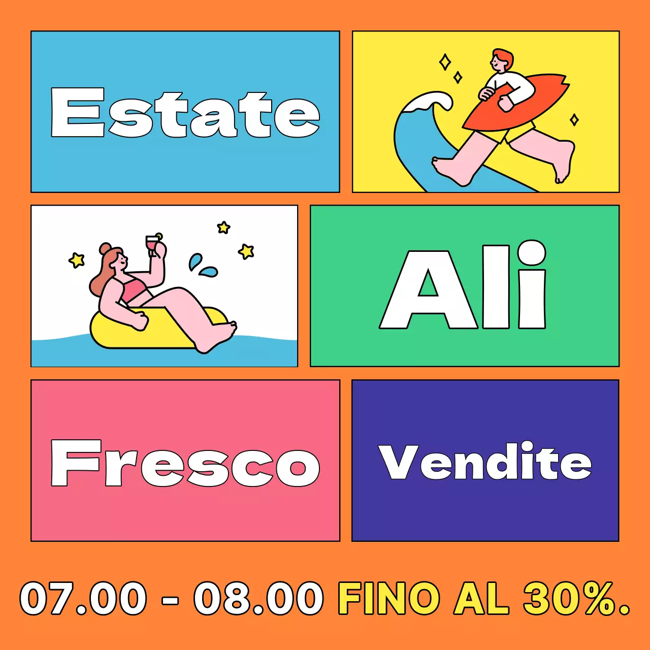 Annuncio di vendita in stile retrò in giallo e arancione