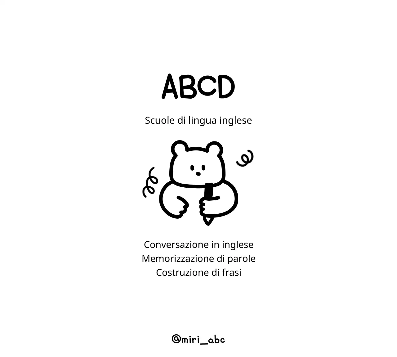 Scuola di lingua inglese con simpatiche illustrazioni di orsetti