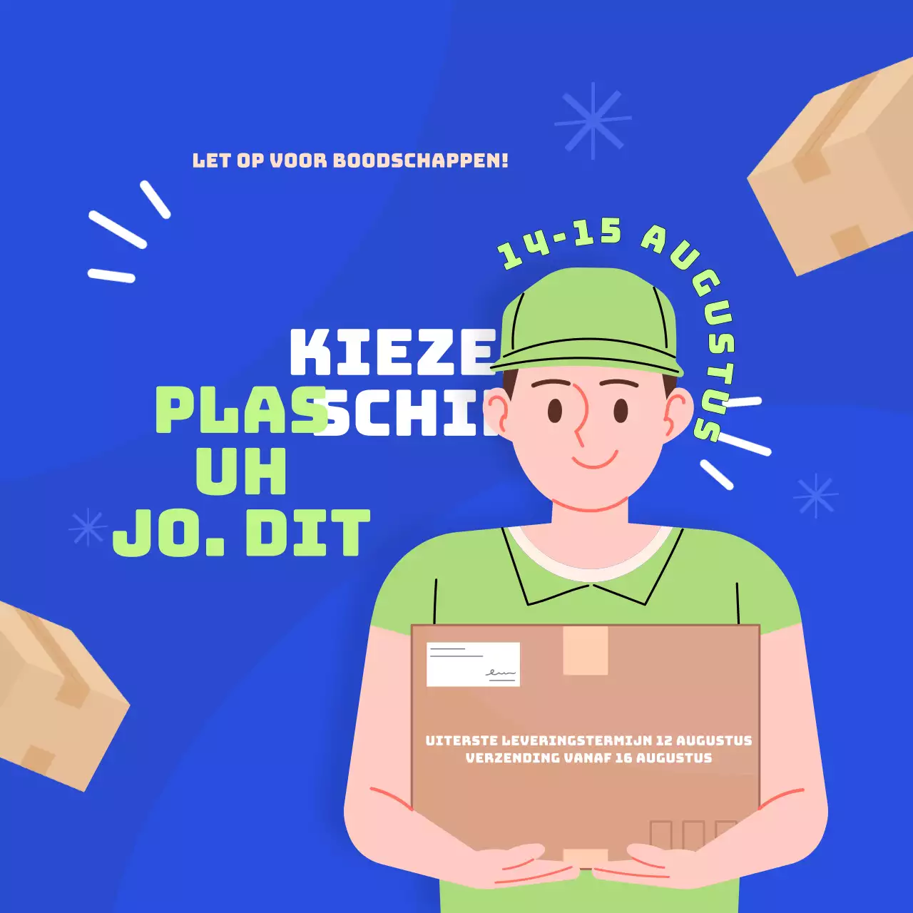 Netjes blauw en chartreuse Geen bezorgdag informatie