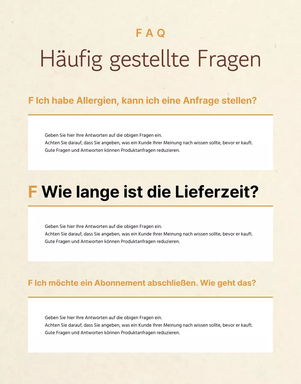 Werbung für ein Geschäft mit traditionellen Beilagen in Beige und Orange