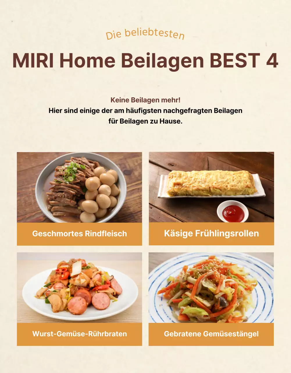 Werbung für ein Geschäft mit traditionellen Beilagen in Beige und Orange