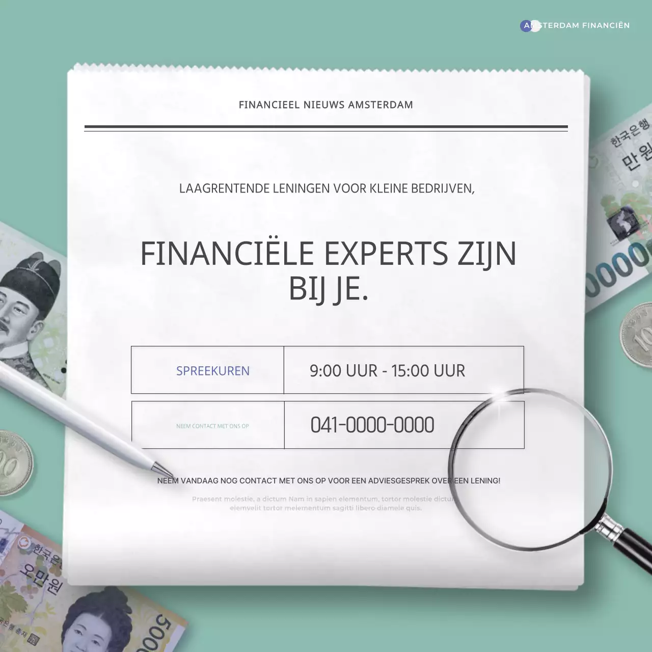 Over eenvoudige leningen met lage rente in blauw en mint