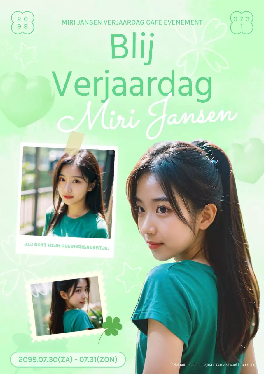 Promoot een trendy idool verjaardagscafé in groen en geel