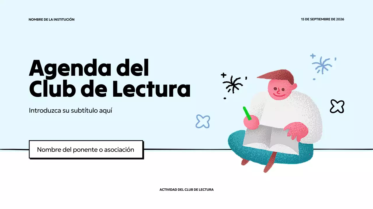 Presentación sencilla de un club de lectura en azul claro y amarillo