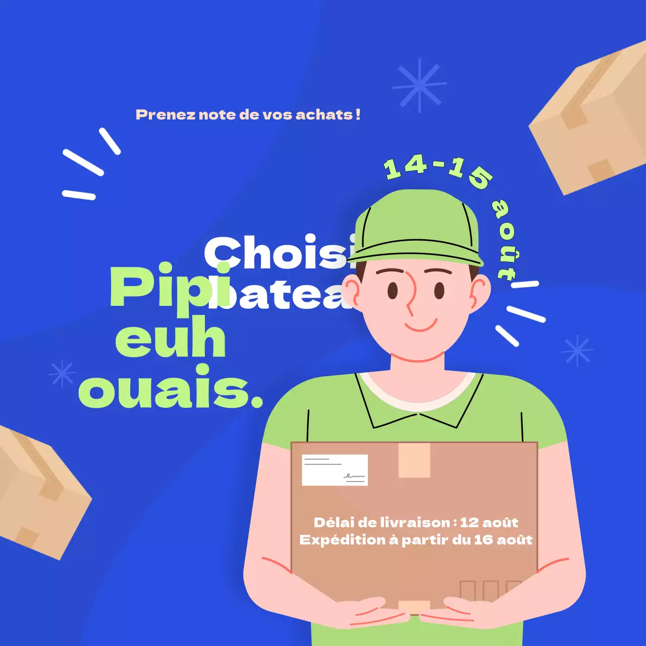 Bleu et chartreuse soignés Pas d'information sur le jour de livraison