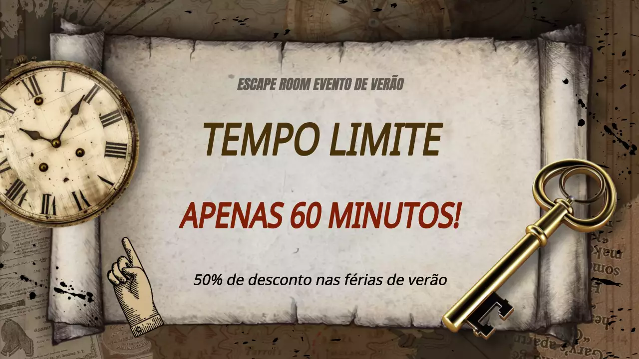 Anúncio de um jogo de fuga de fantasia castanho e vermelho