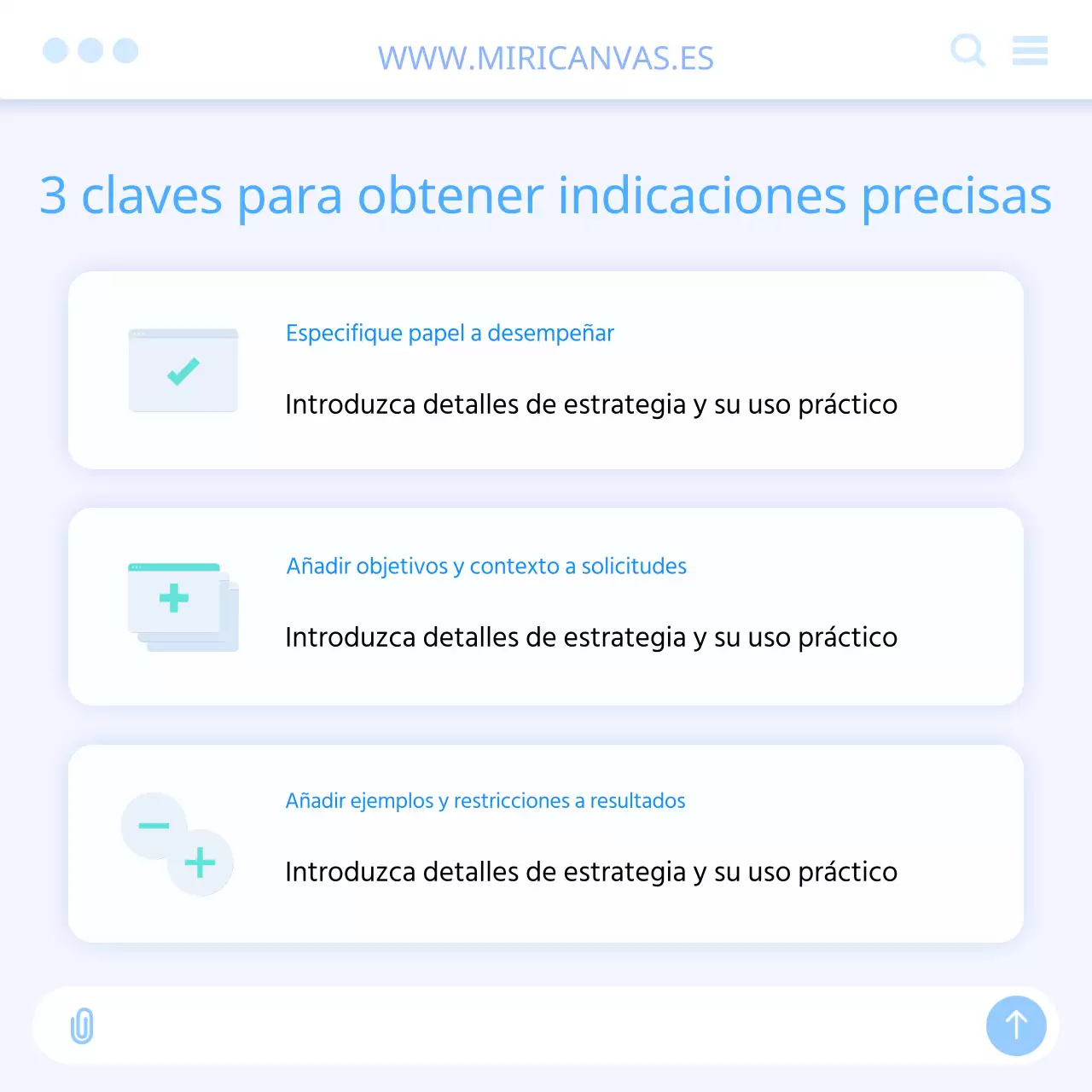 Guía para escribir mensajes de inteligencia artificial con una interfaz de usuario en blanco y azul claro