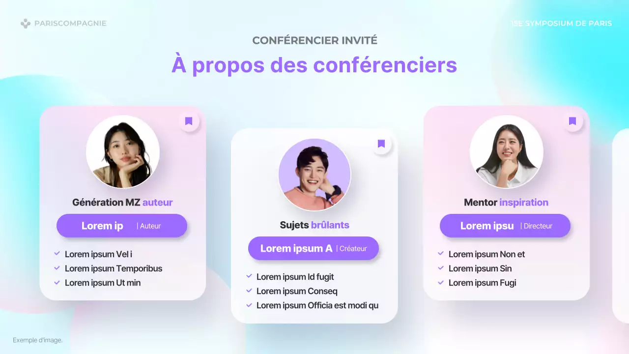 Présentations d'orateurs très tendance en bleu clair et rose