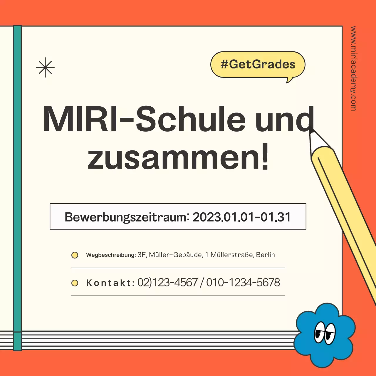 Förderung eines kitschigen orangefarbenen Schulvortrags